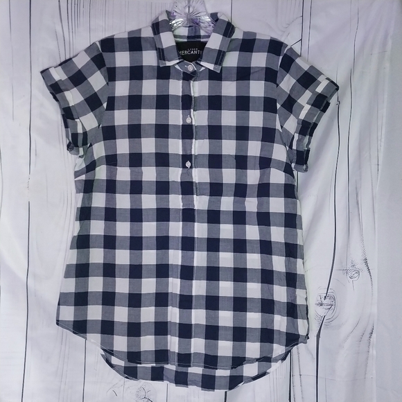 J. Crew Tops - J.Crew Mercantile Gingham Plaid Popover Preppy Business Casual Short Sleeve Top